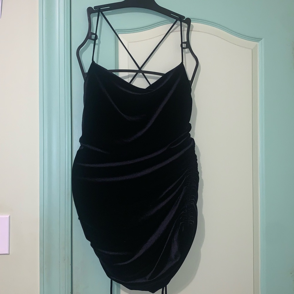 Zara Black Velvet Cowl Neck Dress